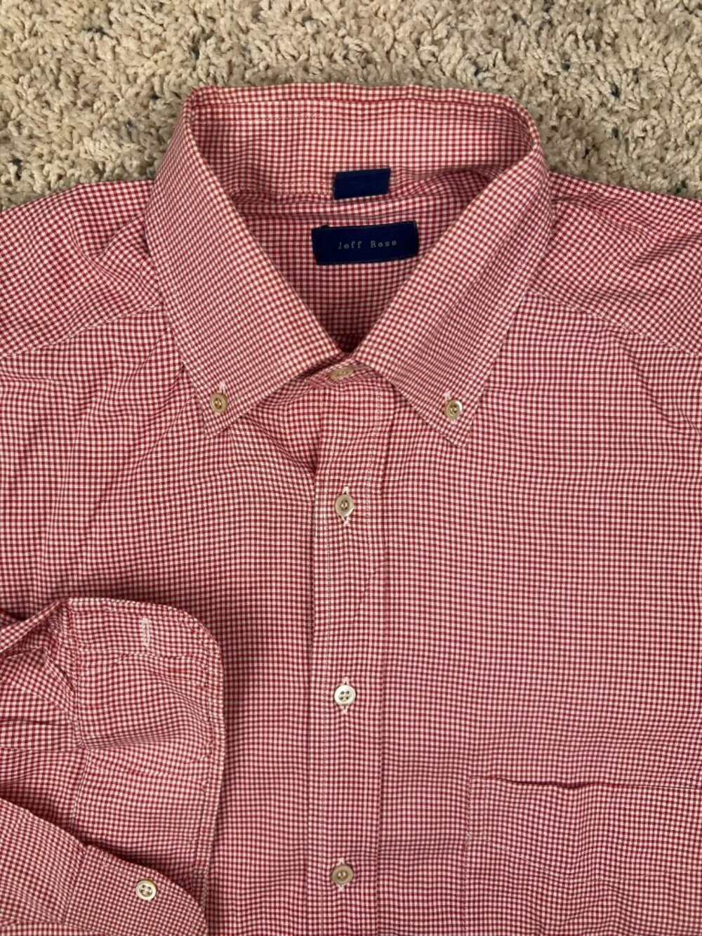 Jeff Rose Shirt Men’s Large Red White Check Made in Italy Cotton Button Up